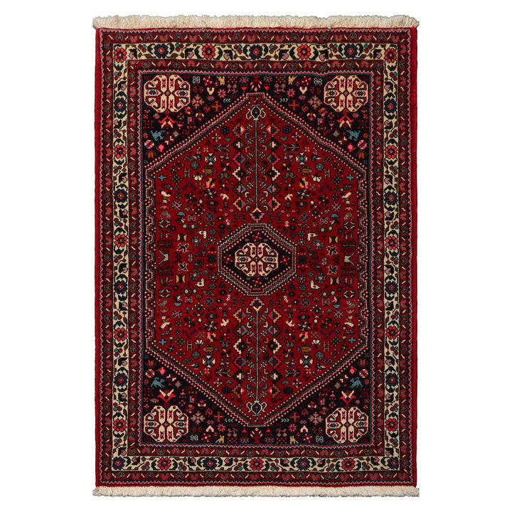 3x5 Red, Navy, Ivory Color Hand Knotted Abadeh Wool & Silk Traditional Oriental Rug