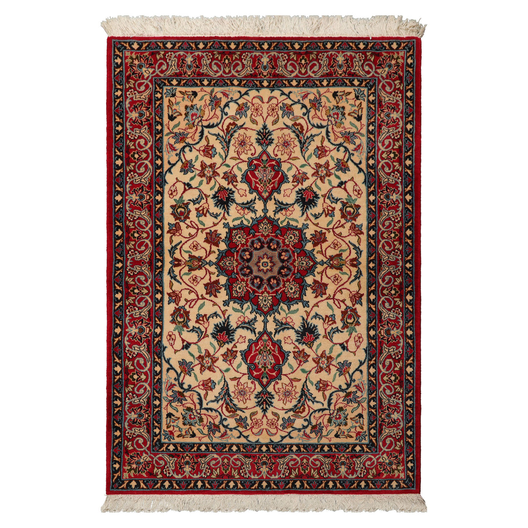 3x5 Beige, Red, Blue Color Hand Knotted Espahan Wool Traditional Oriental Rug