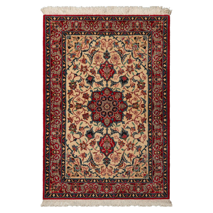 3x5 Beige, Red, Blue Color Hand Knotted Espahan Wool Traditional Oriental Rug