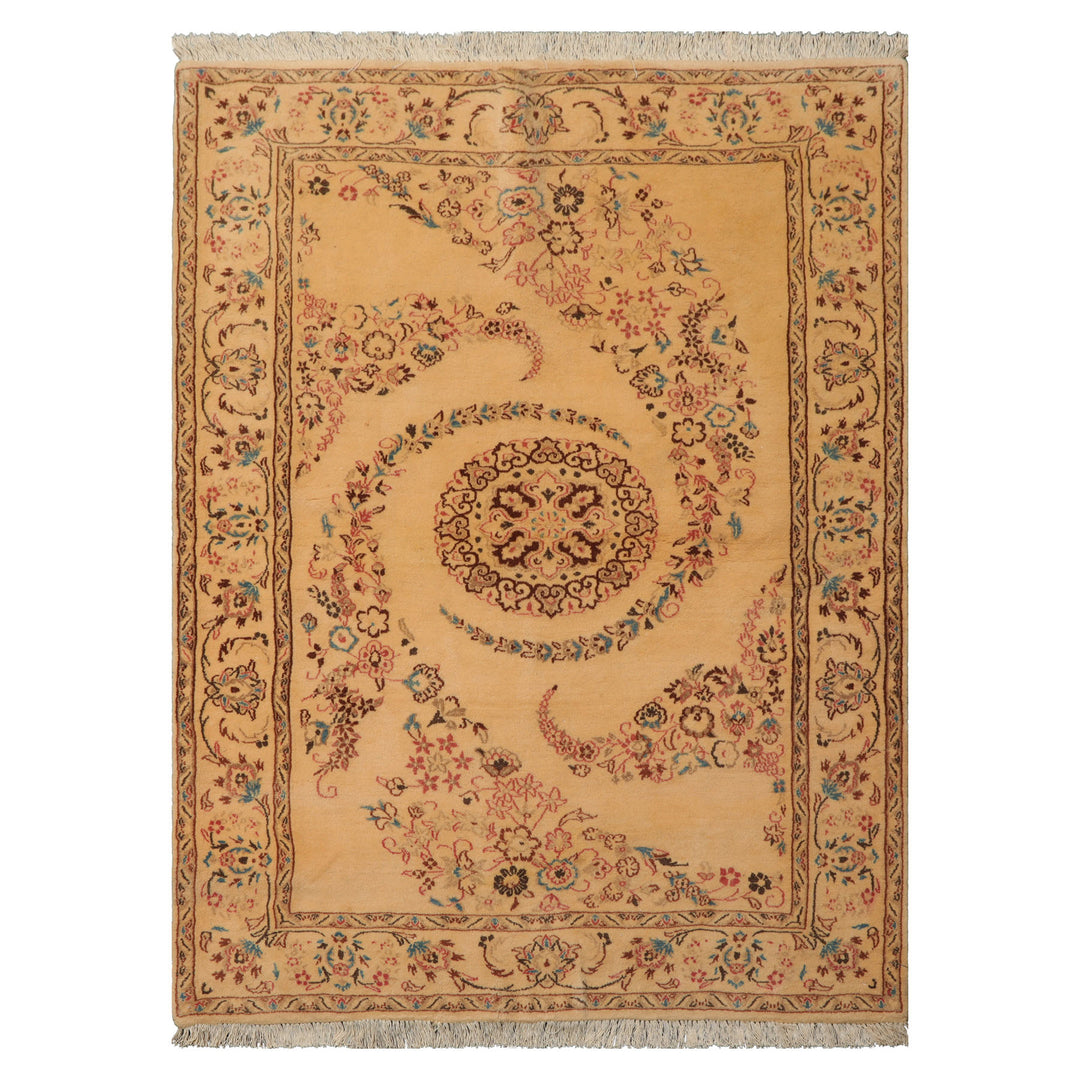 3x5 Beige, Brown, Rose Color Hand Knotted Nain Wool Traditional Oriental Rug
