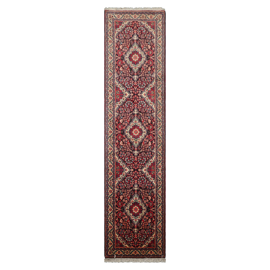 Runner Navy, Ivory, Red Color Hand Knotted Jozan Sarouk Wool Traditional Oriental Rug