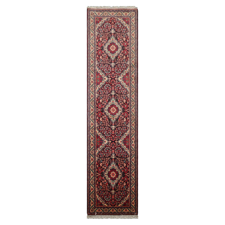 Runner Navy, Ivory, Red Color Hand Knotted Jozan Sarouk Wool Traditional Oriental Rug
