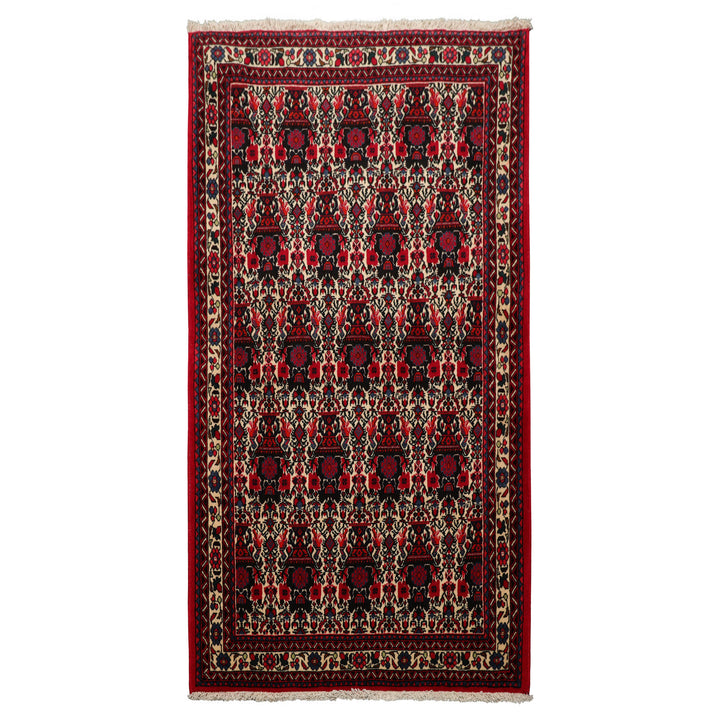 3x5 Ivory, Red, Black Color Hand Knotted Abadeh Wool Traditional Oriental Rug