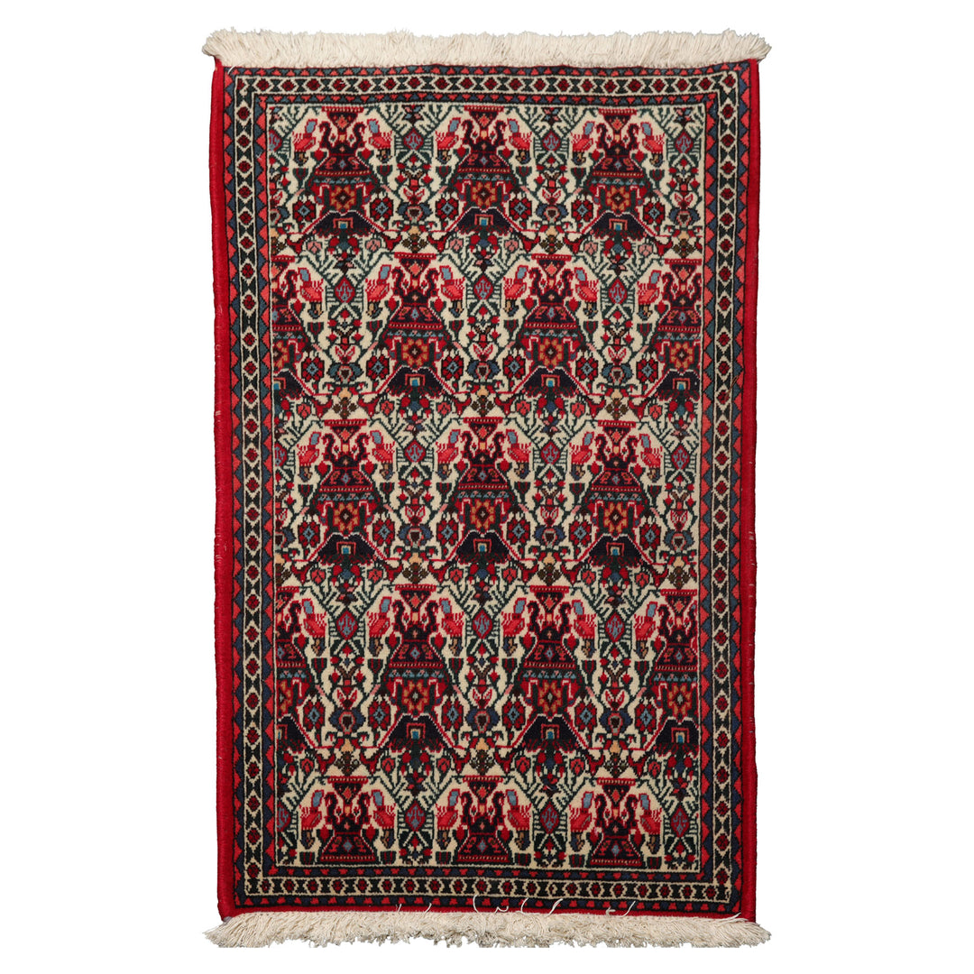 2x3 Ivory, Red, Black Color Hand Knotted Abadeh Wool Traditional Oriental Rug
