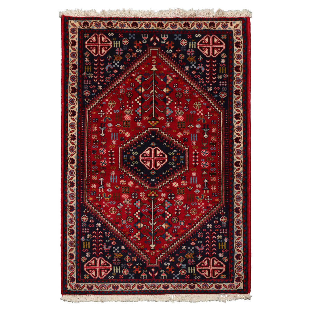 3x5 Red, Navy, Ivory Color Hand Knotted Abadeh Silk Traditional Oriental Rug