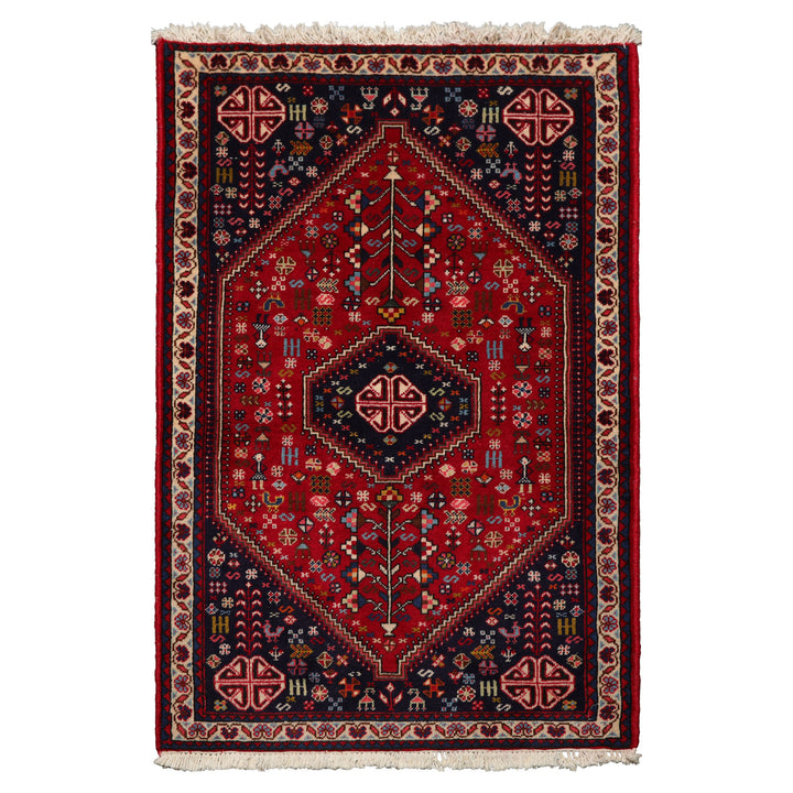 3x5 Red, Navy, Ivory Color Hand Knotted Abadeh Silk Traditional Oriental Rug