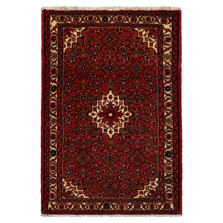 3x5 Rust, Ivory, Blue Color Hand Knotted Abadeh Wool Traditional Oriental Rug