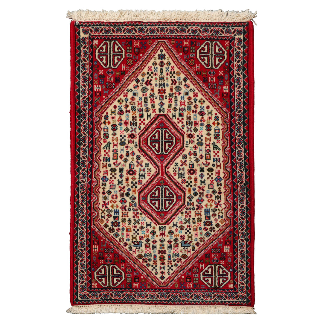 2x4 Ivory, Red, Charcoal Color Hand Knotted Abadeh Wool Traditional Oriental Rug