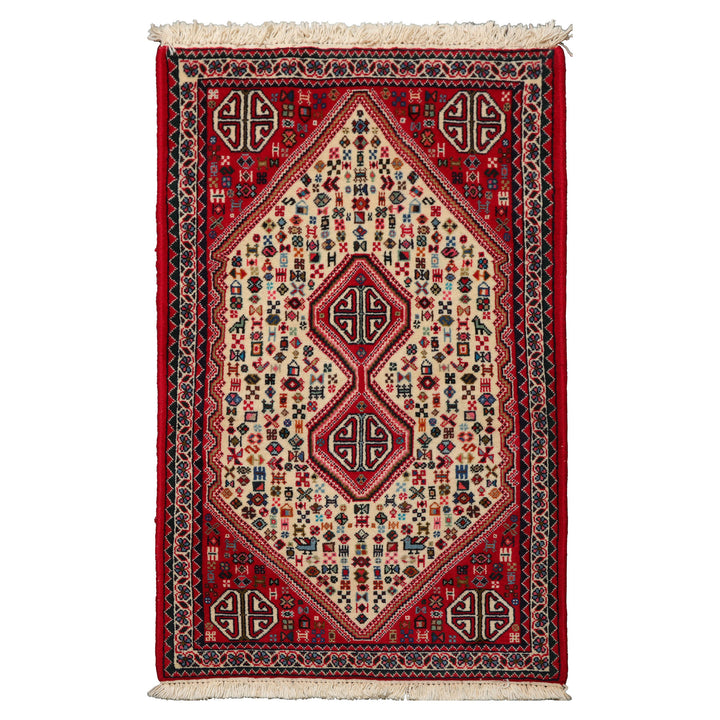 2x4 Ivory, Red, Charcoal Color Hand Knotted Abadeh Wool Traditional Oriental Rug