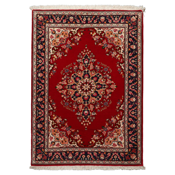 3x5 Red, Navy, Ivory Color Hand Knotted Tabriz Wool Traditional Oriental Rug