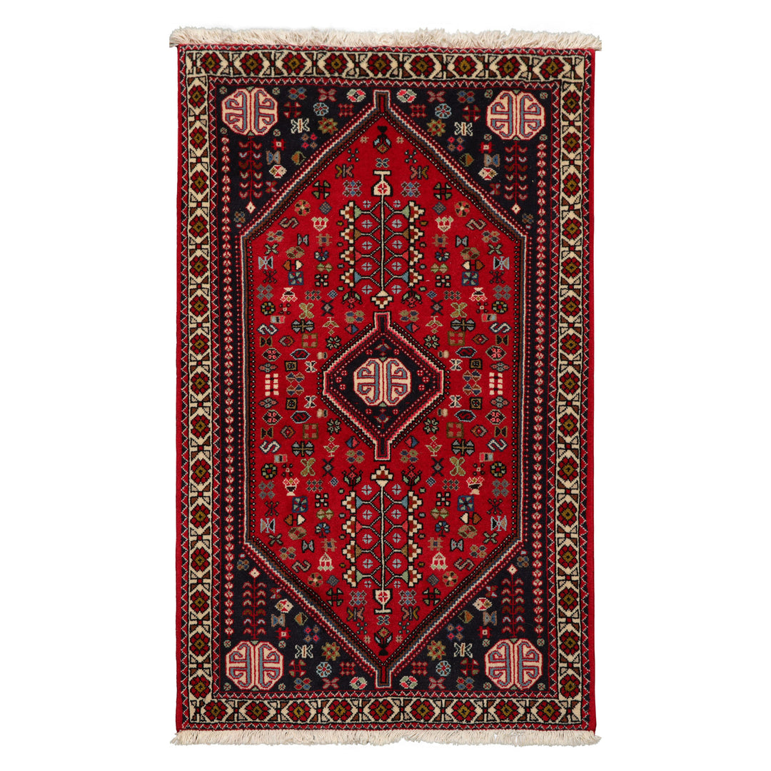 3x5 Red, Navy, Ivory Color Hand Knotted Abadeh Wool Traditional Oriental Rug