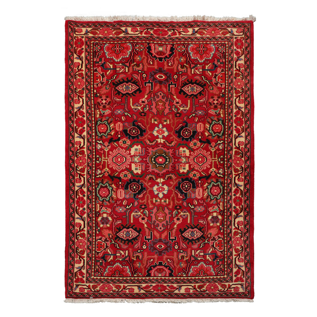 3x5 Red, Ivory, Green Color Hand Knotted Abadeh wool Traditional Oriental Rug