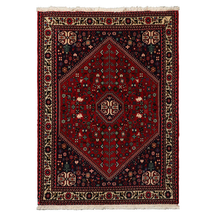 3x5 Red, Ivory, Navy Color Hand Knotted Abadeh Wool Traditional Oriental Rug