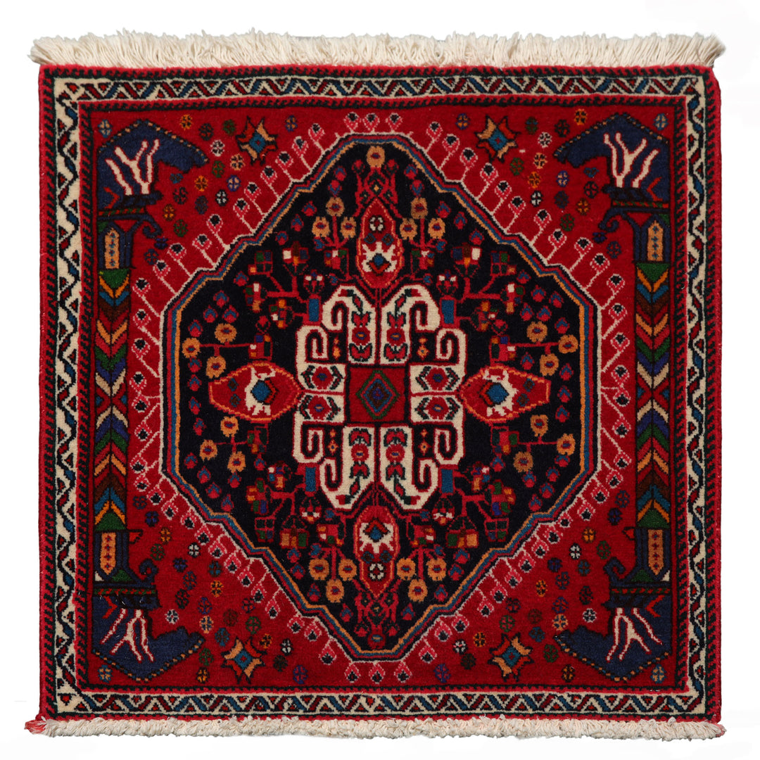 Square Navy, Red, Blue Color Hand Knotted Chagaei Wool Traditional Oriental Rug