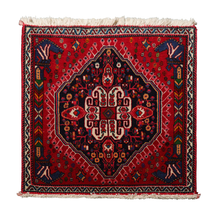 Square Navy, Red, Blue Color Hand Knotted Chagaei Wool Traditional Oriental Rug