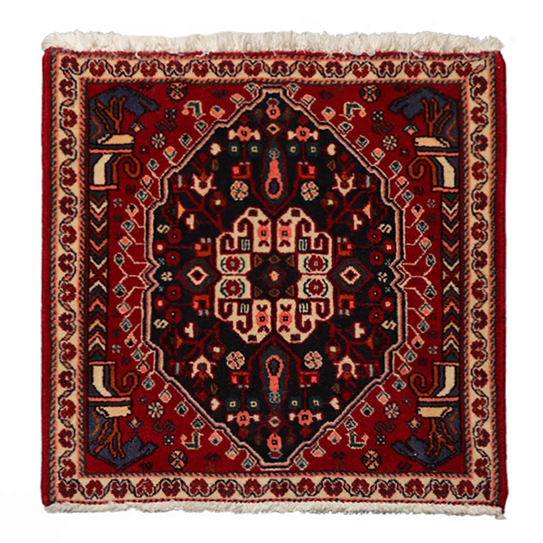 Square Navy, Ivory, Red Color Hand Knotted Abadeh Wool Traditional Oriental Rug