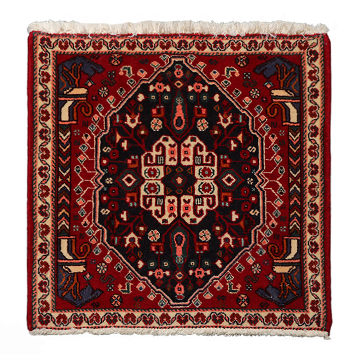 Square Navy, Ivory, Red Color Hand Knotted Abadeh Wool Traditional Oriental Rug