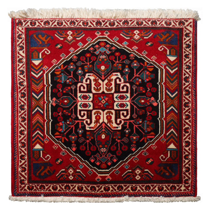 Square Black, red, Ivory Color Hand Knotted Abadeh Wool Traditional Oriental Rug