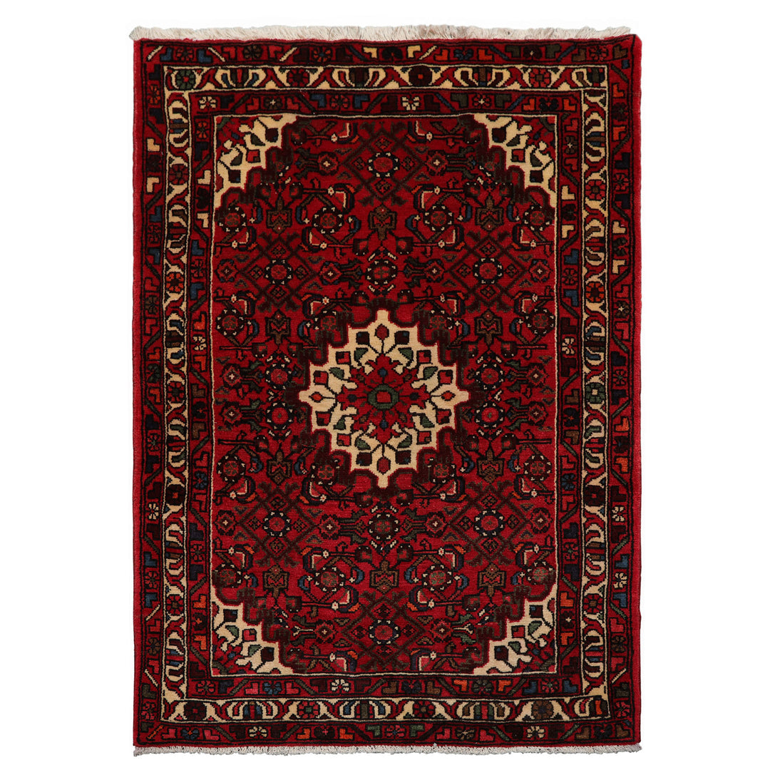 3x5 Rust, Ivory, Red Color Hand Knotted Abadeh Wool Traditional Oriental Rug