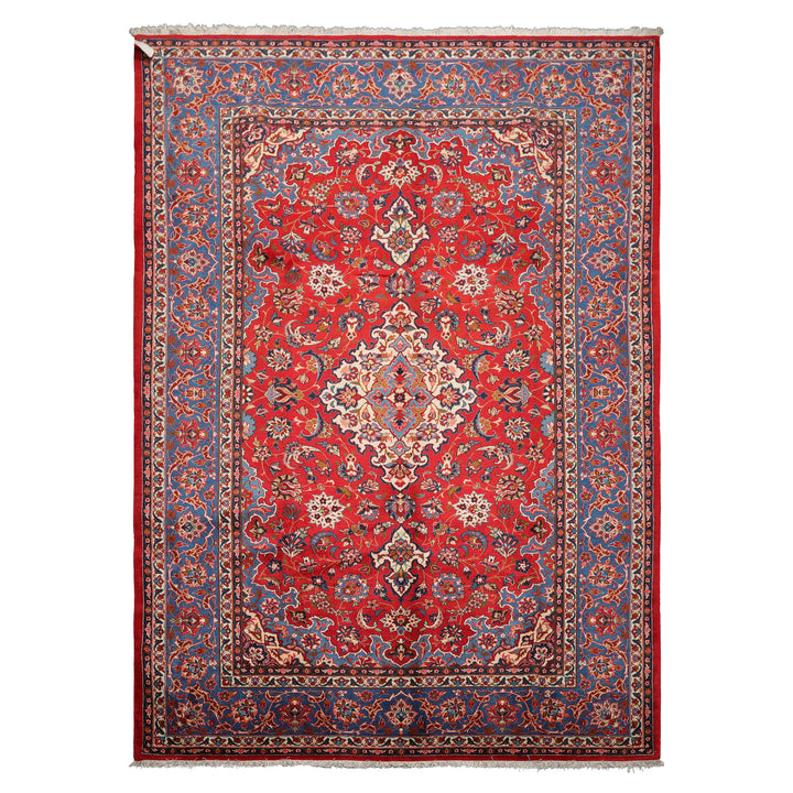 7x10 Red, Blue, Navy Color Hand Knotted Isfahan Wool Traditional Oriental Rug