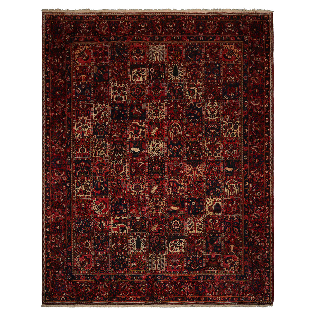 10x13 Red, Rust, Ivory Color Hand Knotted Bakhtiari Wool Traditional Oriental Rug