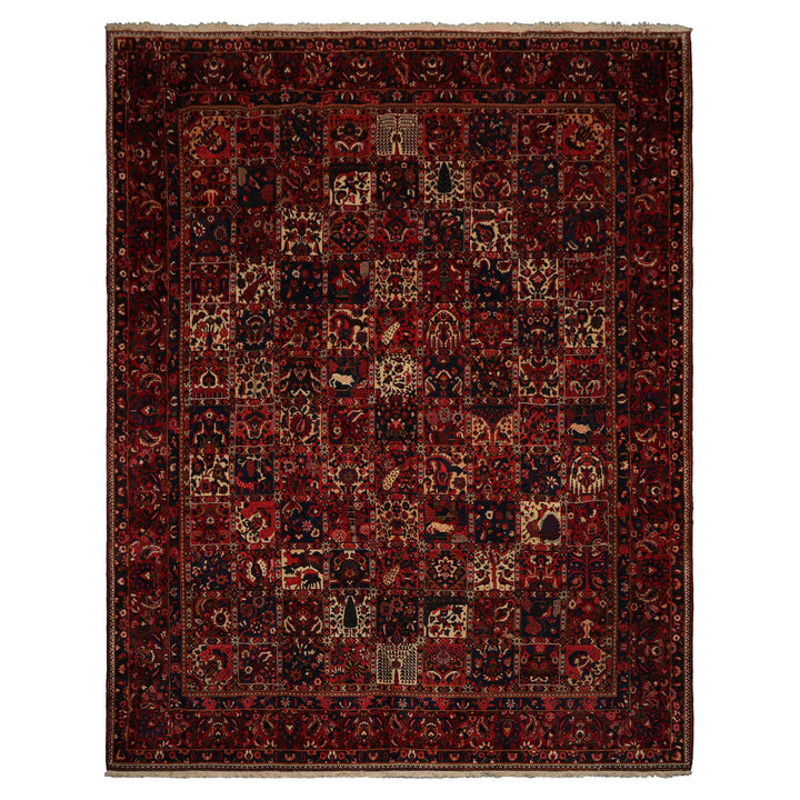 10x13 Red, Rust, Ivory Color Hand Knotted Bakhtiari Wool Traditional Oriental Rug