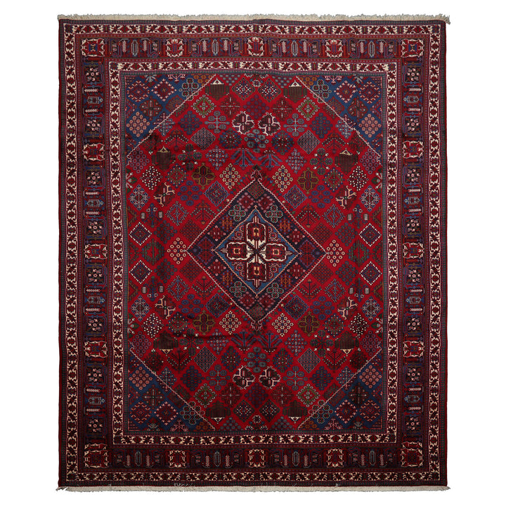 8x12 Red, Navy, Ivory Color Hand Knotted Heriz Wool Traditional Oriental Rug