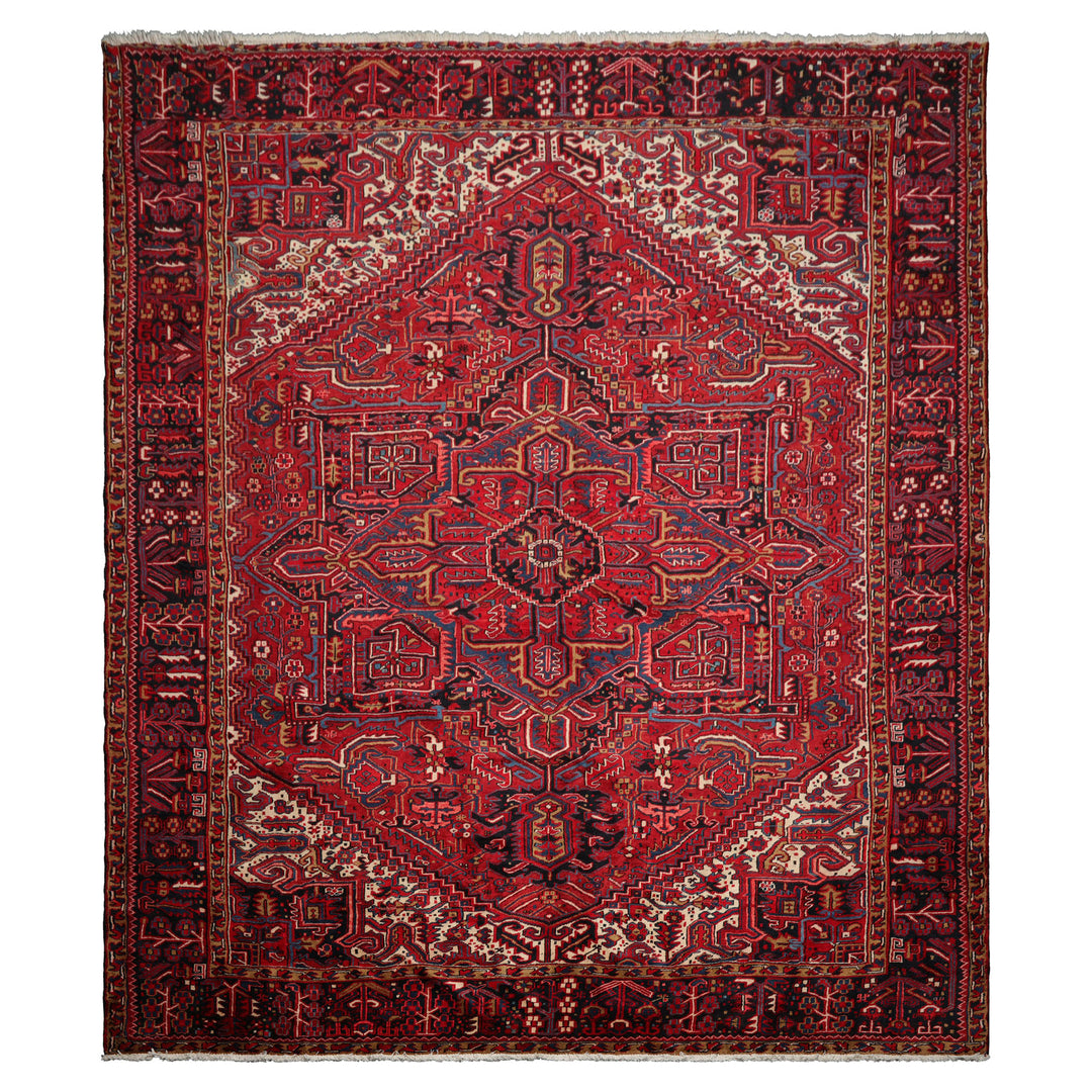 10x12 Red, Charcoal, Blue Color Hand Knotted Heriz Wool Traditional Oriental Rug