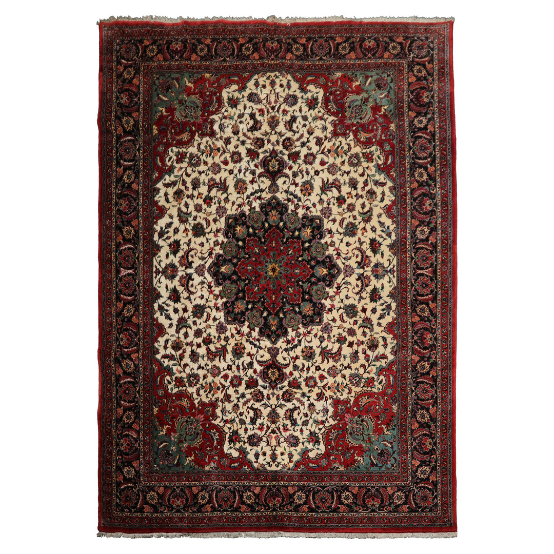 8x12 Ivory, Charcoal, Aqua Color Hand Knotted Bidjar Wool Traditional Oriental Rug