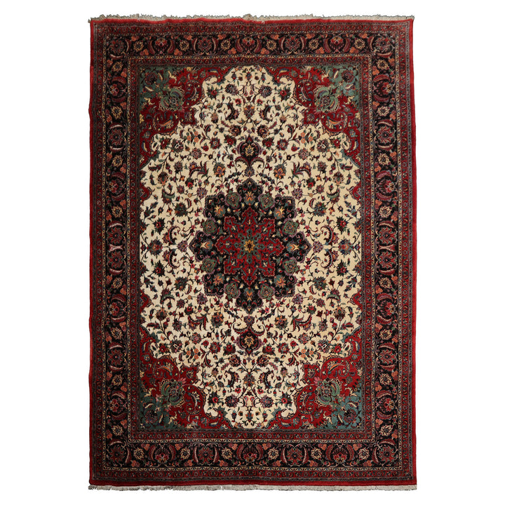 8x12 Ivory, Charcoal, Aqua Color Hand Knotted Bidjar Wool Traditional Oriental Rug