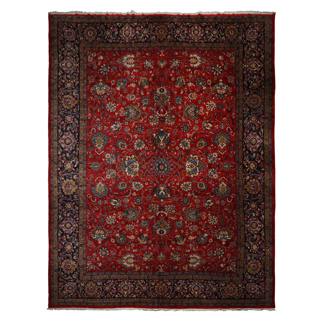 12x16 Red, Orange, Undertone Navy Color Hand Knotted Kerman Wool Traditional Oriental Rug