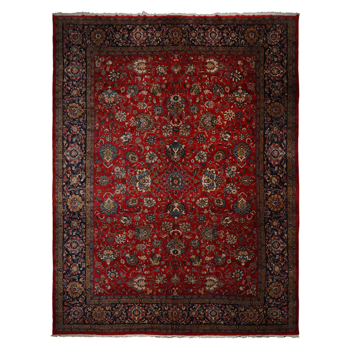 12x16 Red, Orange, Undertone Navy Color Hand Knotted Kerman Wool Traditional Oriental Rug