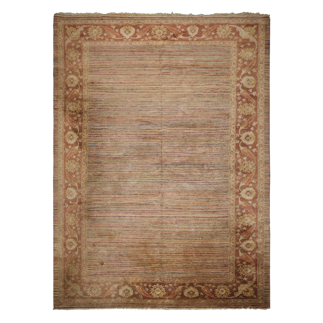 10x13 Beige, Tan, Brown Color Hand Knotted Peshawar Wool Transitional Oriental Rug