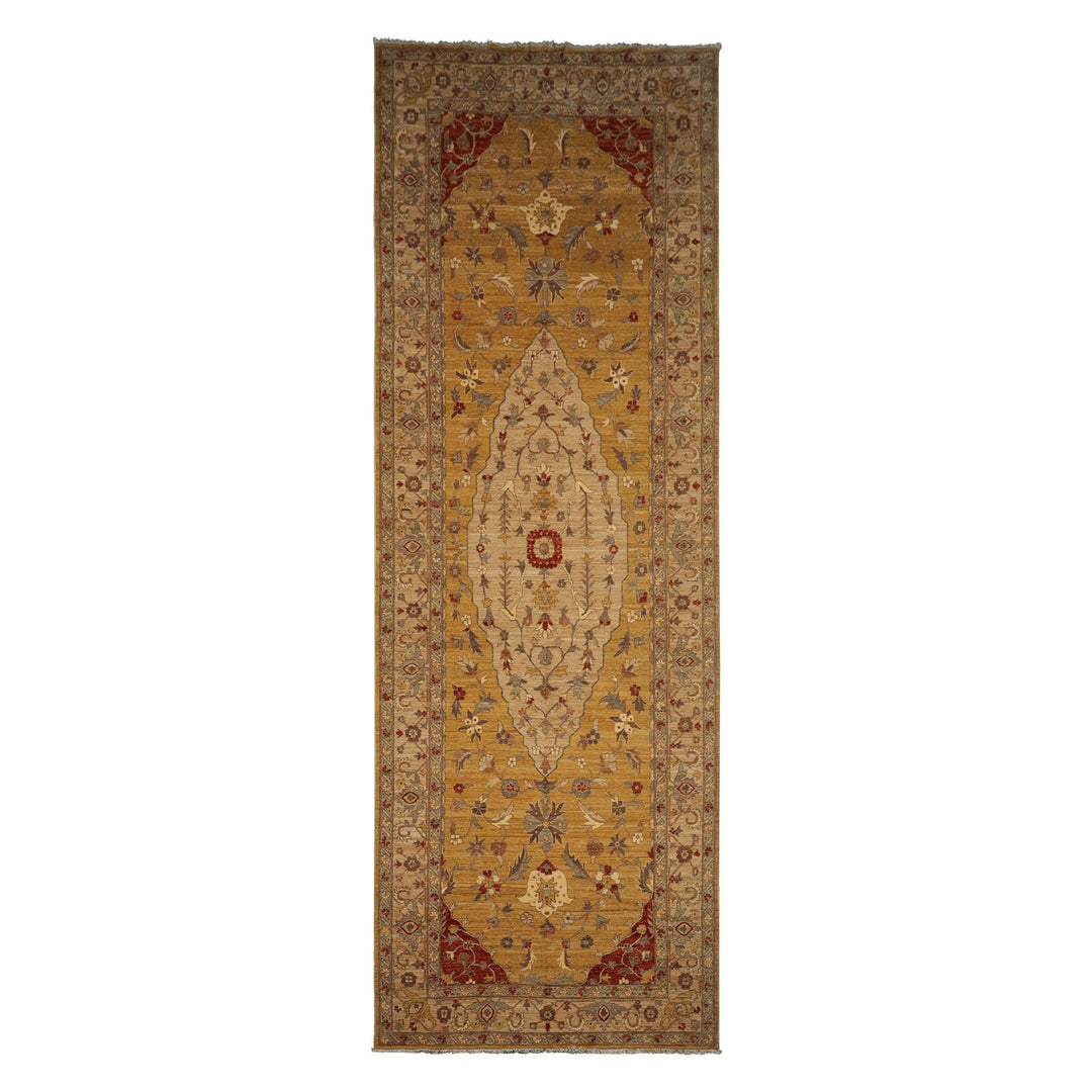 6x17 Gold, Beige, Burnt Orange Color Hand Knotted Peshawar Wool Traditional Oriental Rug