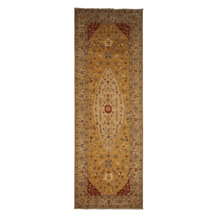 6x17 Gold, Beige, Burnt Orange Color Hand Knotted Peshawar Wool Traditional Oriental Rug