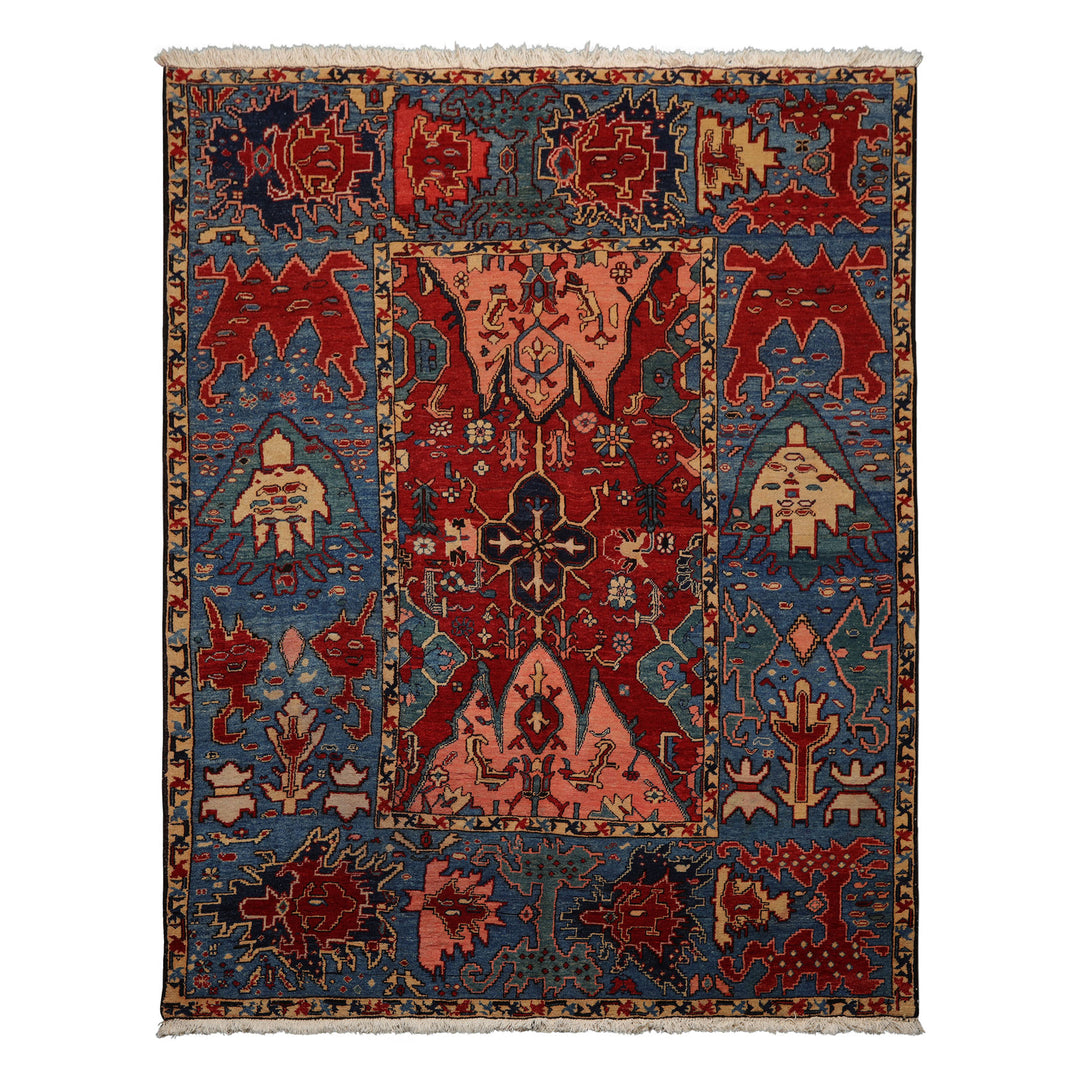 7x9 Red, Blue, Pink Color Hand Knotted Kazak Wool Arts & Crafts Oriental Rug