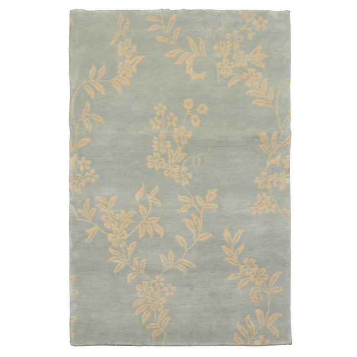 4x6 Aqua, Ivory, Color Hand Knotted Tibetan Wool Transitional Oriental Rug