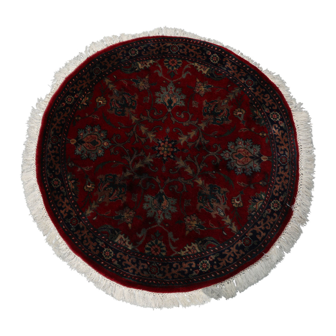 Round Burgundy, Navy, Teal Color Hand Knotted Agra New Zealand Wool Traditional Oriental Rug