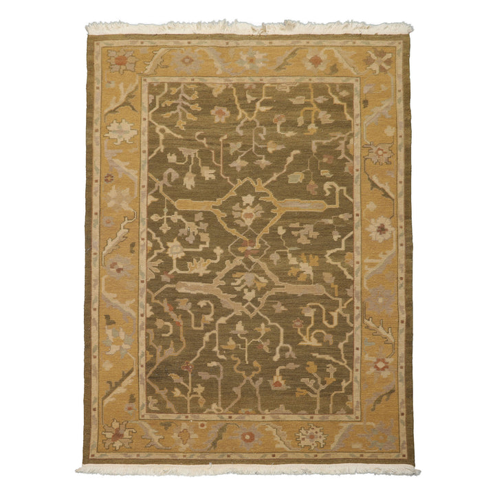 4x6 Olive, Green, Tan Color Hand Woven  Wool Traditional Oriental Rug