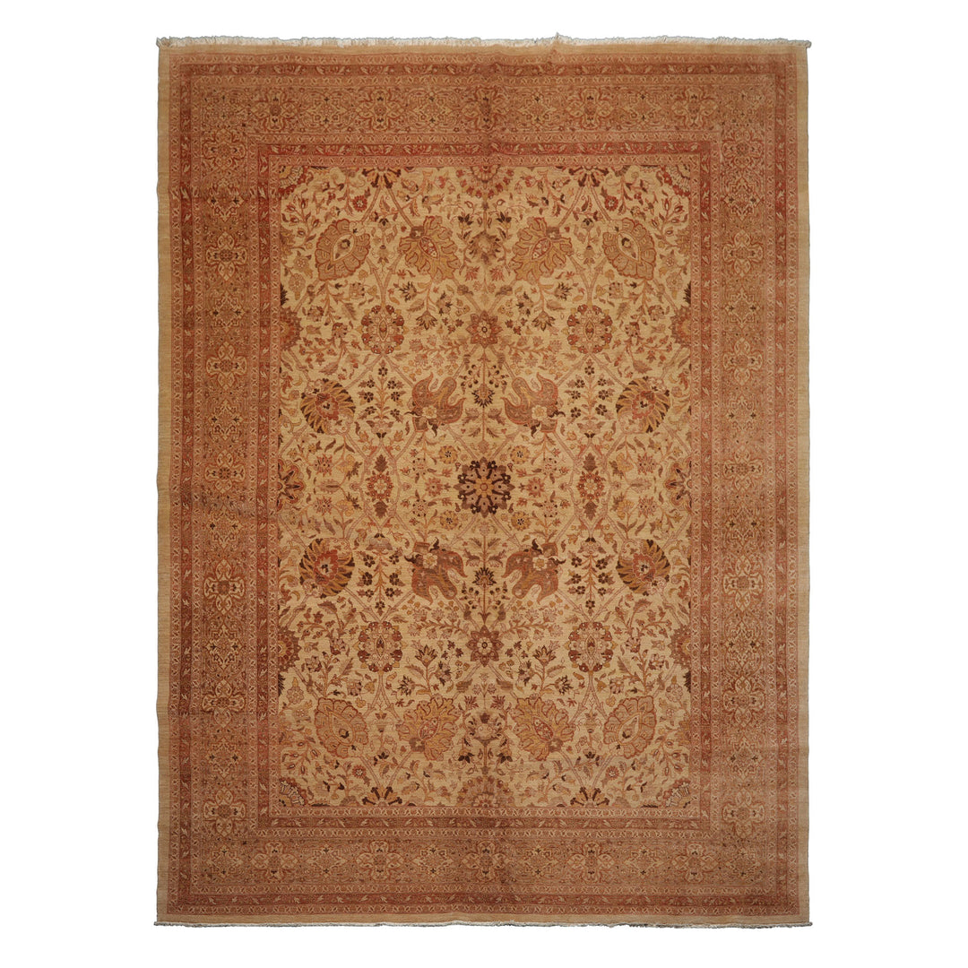 9x12 Beige, Rose, Rust Color Hand Knotted Peshawar Wool Traditional Oriental Rug