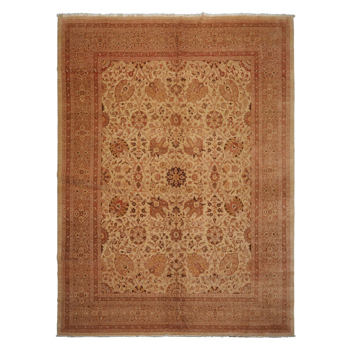 9x12 Beige, Rose, Rust Color Hand Knotted Peshawar Wool Traditional Oriental Rug
