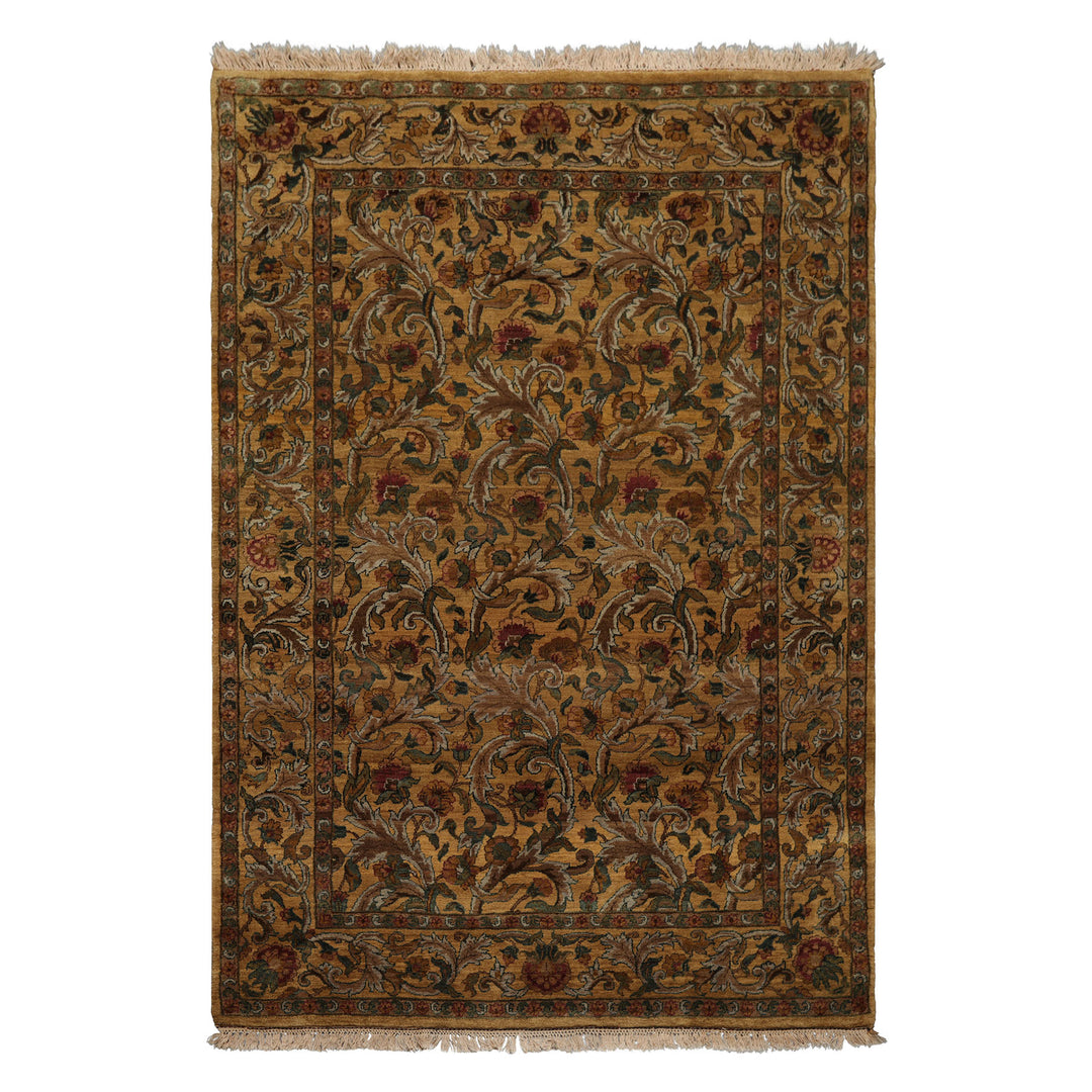 6x9 Gold, Green, Brown Color Hand Knotted Agra New Zealand Wool Traditional Oriental Rug