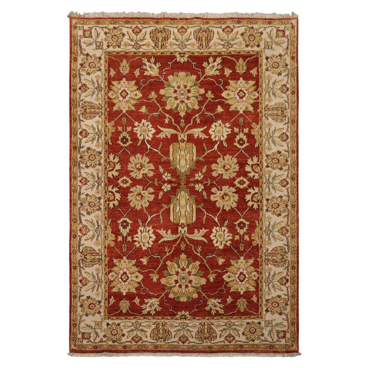 6x9 Burnt Orange, Ivory, Light Gold Color Hand Knotted Agra New Zealand Wool Traditional Oriental Rug