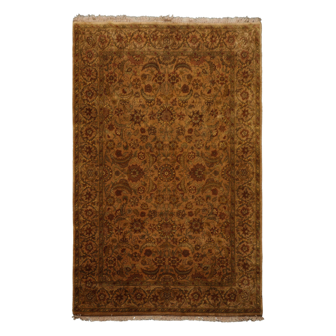 6x9 Caramel, Gold, Lime Color Hand Knotted Agra New Zealand Wool Traditional Oriental Rug
