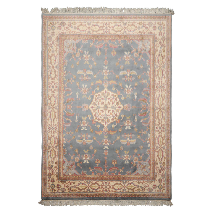 8x12 Blue, Ivory, Rose Color Hand Knotted Heriz New Zealand Wool Traditional Oriental Rug