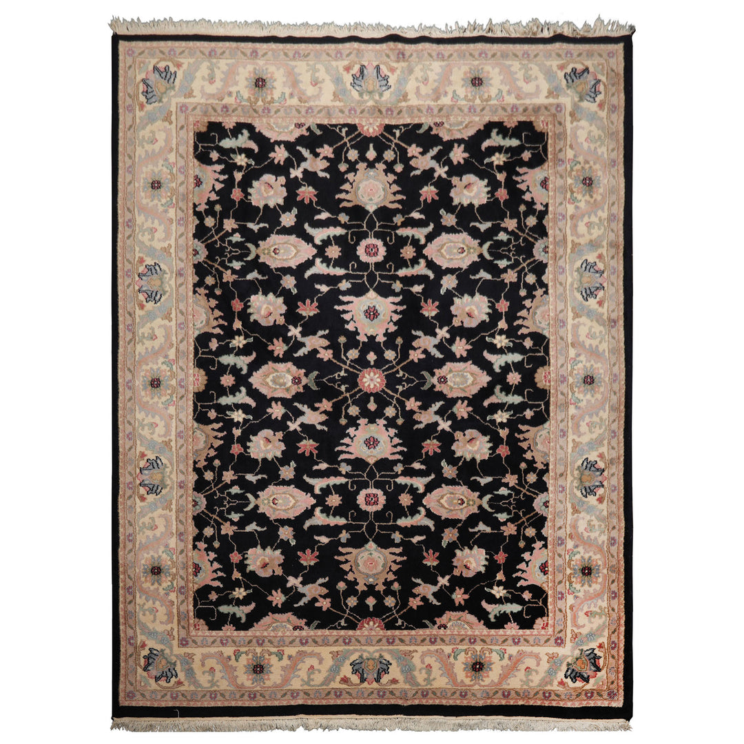 9x12 Black, Ivory, Rose Color Hand Knotted Sulatanabad New Zealand Wool Traditional Oriental Rug