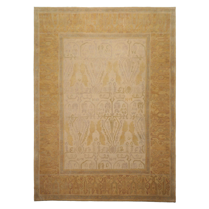 8x10 Beige, Gold, Taupe Color Hand Woven Aubusson Savonnerie Wool Traditional Oriental Rug