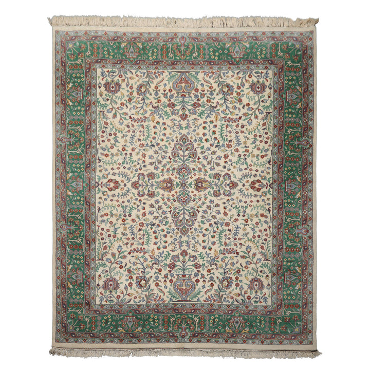 8x10 Ivory, Green, Taupe Color Hand Knotted Kashan New Zealand Wool Traditional Oriental Rug