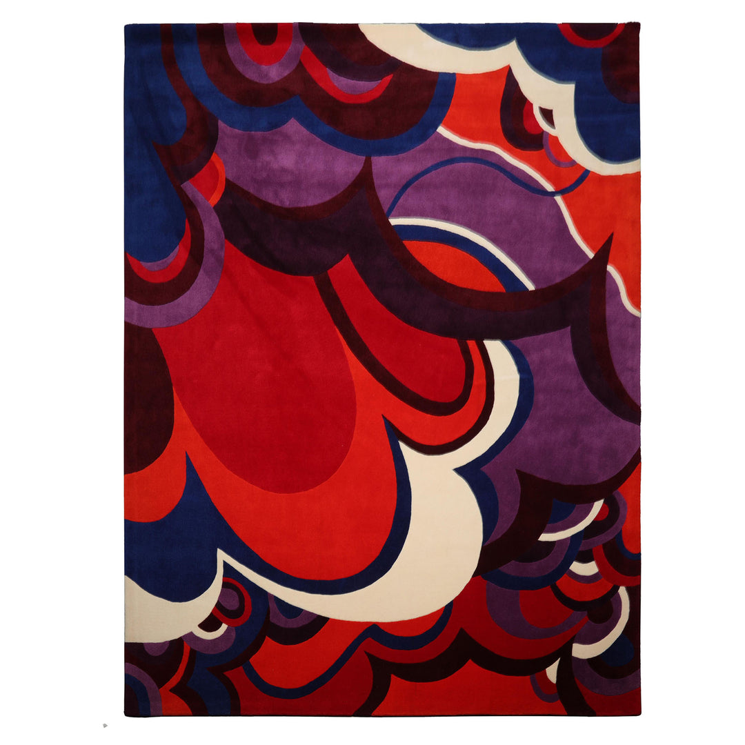 9x12 Red, Orange, Royal Blue Color Hand Hooked Art Deco New Zealand Wool Contemporary Oriental Rug