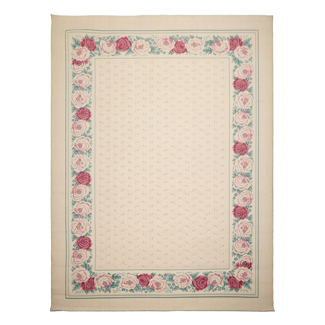 8x11 Ivory, Aqua, Rose Color Machine Made Loop Pile New Zealand Wool Transitional Oriental Rug